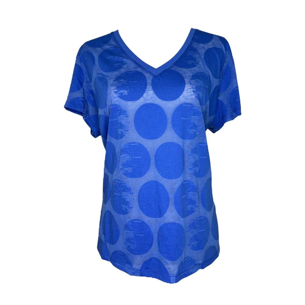 Luukaa Women's Blue V-Neck T-Shirt Size 12 Polka Dot Top NWT